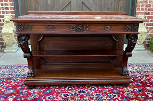 Antique French Gothic Server Sideboard Console Table 2-Tier Walnut Marble Top