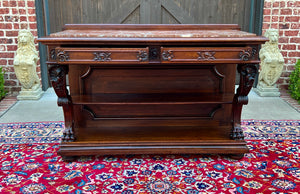 Antique French Gothic Server Sideboard Console Table 2-Tier Walnut Marble Top