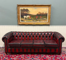 Load image into Gallery viewer, Vintage English Chesterfield Leather Tufted Sofa Oxblood Red Mid Century