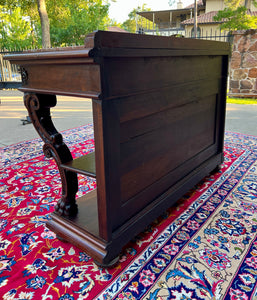 Antique French Gothic Server Sideboard Console Table 2-Tier Walnut Marble Top