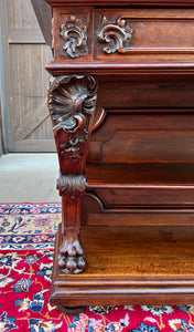 Antique French Gothic Server Sideboard Console Table 2-Tier Walnut Marble Top