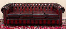 Load image into Gallery viewer, Vintage English Chesterfield Leather Tufted Sofa Oxblood Red Mid Century