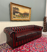 Load image into Gallery viewer, Vintage English Chesterfield Leather Tufted Sofa Oxblood Red Mid Century