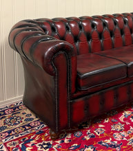 Load image into Gallery viewer, Vintage English Chesterfield Leather Tufted Sofa Oxblood Red Mid Century
