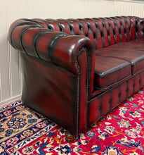 Load image into Gallery viewer, Vintage English Chesterfield Leather Tufted Sofa Oxblood Red Mid Century