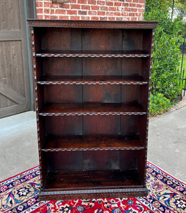 Antique English Bookcase Bookshelf Display Cabinet TALL Carved Oak c. 1900