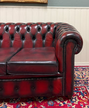 Load image into Gallery viewer, Vintage English Chesterfield Leather Tufted Sofa Oxblood Red Mid Century