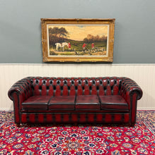Load image into Gallery viewer, Vintage English Chesterfield Leather Tufted Sofa Oxblood Red Mid Century