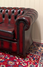 Load image into Gallery viewer, Vintage English Chesterfield Leather Tufted Sofa Oxblood Red Mid Century