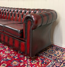 Load image into Gallery viewer, Vintage English Chesterfield Leather Tufted Sofa Oxblood Red Mid Century