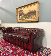 Load image into Gallery viewer, Vintage English Chesterfield Leather Tufted Sofa Oxblood Red Mid Century