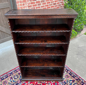 Antique English Bookcase Bookshelf Display Cabinet TALL Carved Oak c. 1900