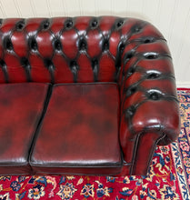Load image into Gallery viewer, Vintage English Chesterfield Leather Tufted Sofa Oxblood Red Mid Century