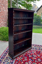 Load image into Gallery viewer, Antique English Bookcase Bookshelf Display Cabinet TALL Carved Oak c. 1900