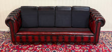 Load image into Gallery viewer, Vintage English Chesterfield Leather Tufted Sofa Oxblood Red Mid Century