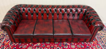Load image into Gallery viewer, Vintage English Chesterfield Leather Tufted Sofa Oxblood Red Mid Century