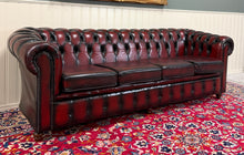 Load image into Gallery viewer, Vintage English Chesterfield Leather Tufted Sofa Oxblood Red Mid Century