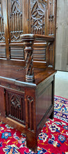 Load image into Gallery viewer, Antique French Bench Settee Gothic Oak Tracery Lift Top Seat Storage Trunk 19C