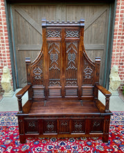 Load image into Gallery viewer, Antique French Bench Settee Gothic Oak Tracery Lift Top Seat Storage Trunk 19C