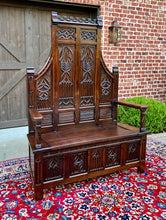 Load image into Gallery viewer, Antique French Bench Settee Gothic Oak Tracery Lift Top Seat Storage Trunk 19C