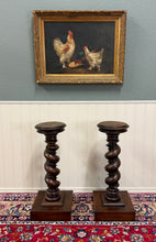 Load image into Gallery viewer, Antique PAIR French Louis XIII Barley Twist Pedestals Plant Stands Oak 33" T
