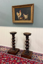 Load image into Gallery viewer, Antique PAIR French Louis XIII Barley Twist Pedestals Plant Stands Oak 33" T