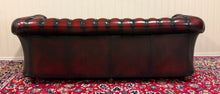 Load image into Gallery viewer, Vintage English Chesterfield Leather Tufted Sofa Oxblood Red Mid Century