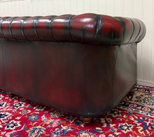 Load image into Gallery viewer, Vintage English Chesterfield Leather Tufted Sofa Oxblood Red Mid Century
