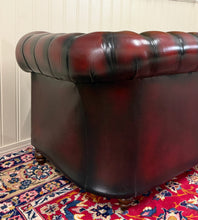 Load image into Gallery viewer, Vintage English Chesterfield Leather Tufted Sofa Oxblood Red Mid Century