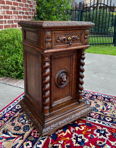 Antique French Side End Table Pedestal Cabinet BARLEY TWIST Oak Renaissance 19C