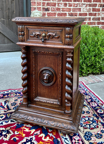Antique French Side End Table Pedestal Cabinet BARLEY TWIST Oak Renaissance 19C