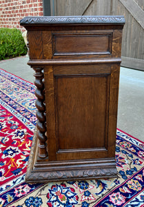 Antique French Side End Table Pedestal Cabinet BARLEY TWIST Oak Renaissance 19C