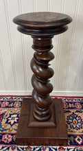 Load image into Gallery viewer, Antique PAIR French Louis XIII Barley Twist Pedestals Plant Stands Oak 33" T
