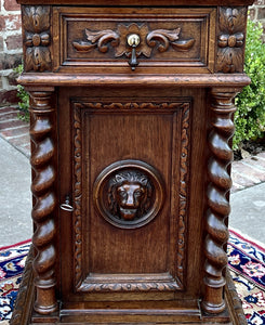 Antique French Side End Table Pedestal Cabinet BARLEY TWIST Oak Renaissance 19C