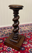 Load image into Gallery viewer, Antique PAIR French Louis XIII Barley Twist Pedestals Plant Stands Oak 33" T