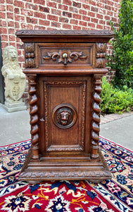 Antique French Side End Table Pedestal Cabinet BARLEY TWIST Oak Renaissance 19C