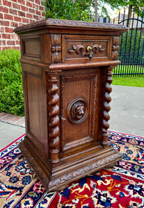 Antique French Side End Table Pedestal Cabinet BARLEY TWIST Oak Renaissance 19C