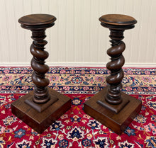 Load image into Gallery viewer, Antique PAIR French Louis XIII Barley Twist Pedestals Plant Stands Oak 33" T