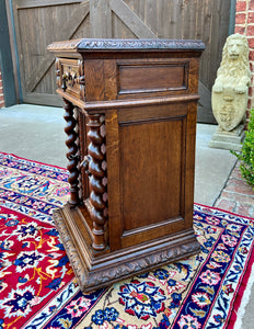 Antique French Side End Table Pedestal Cabinet BARLEY TWIST Oak Renaissance 19C