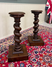 Load image into Gallery viewer, Antique PAIR French Louis XIII Barley Twist Pedestals Plant Stands Oak 33" T