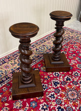 Load image into Gallery viewer, Antique PAIR French Louis XIII Barley Twist Pedestals Plant Stands Oak 33" T