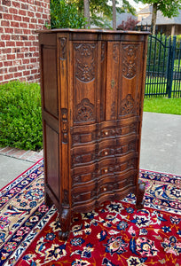 Antique French Cabinet Over Chest 4-Drawers Serpentine Carved Oak c. 1920s