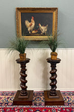 Load image into Gallery viewer, Antique PAIR French Louis XIII Barley Twist Pedestals Plant Stands Oak 33" T