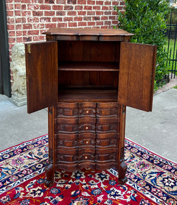 Antique French Cabinet Over Chest 4-Drawers Serpentine Carved Oak c. 1920s