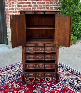 Antique French Cabinet Over Chest 4-Drawers Serpentine Carved Oak c. 1920s