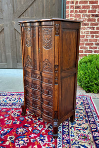 Antique French Cabinet Over Chest 4-Drawers Serpentine Carved Oak c. 1920s