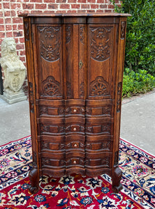 Antique French Cabinet Over Chest 4-Drawers Serpentine Carved Oak c. 1920s