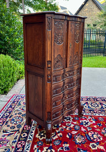 Antique French Cabinet Over Chest 4-Drawers Serpentine Carved Oak c. 1920s