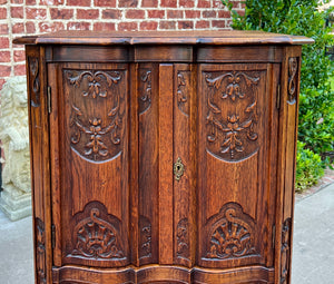 Antique French Cabinet Over Chest 4-Drawers Serpentine Carved Oak c. 1920s