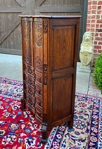 Antique French Cabinet Over Chest 4-Drawers Serpentine Carved Oak c. 1920s